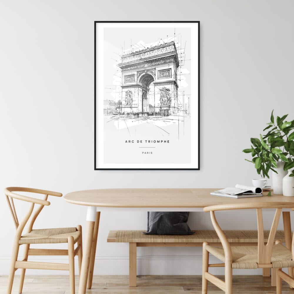 Arc De Triomphe Line Drawing Art Print - Kitchen Wall Art - Portrait Arc De Triomphe Line Drawing Art Print - Kitchen Wall Art - Portrait