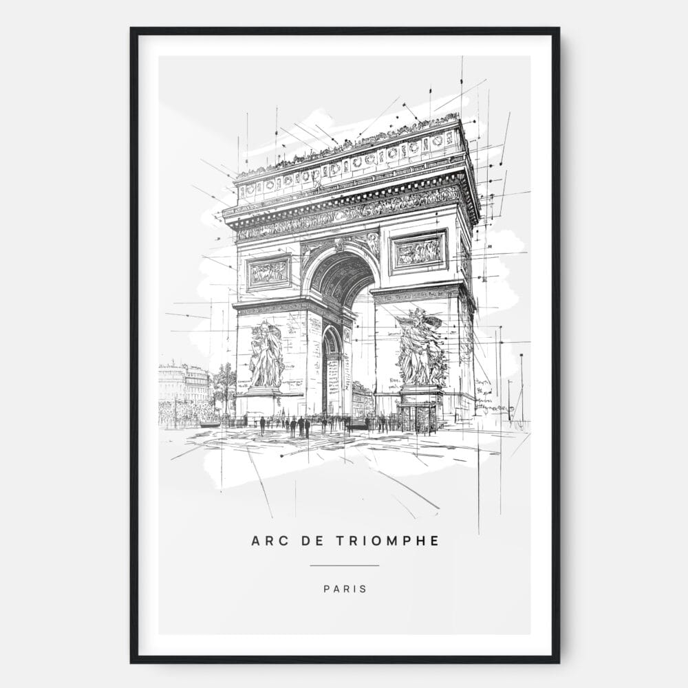 Arc De Triomphe Line Drawing Art Print - Main - Black Frame - Portrait