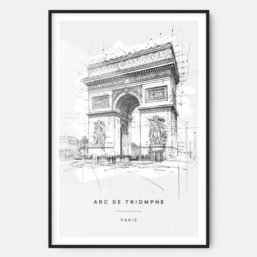 Arc De Triomphe Line Drawing Art Print - Main - Black Frame - Portrait