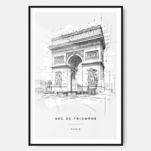 Arc De Triomphe Line Drawing Art Print - Main - Black Frame - Portrait