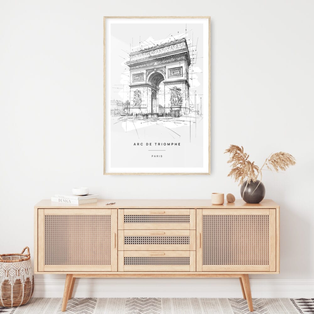 Arc De Triomphe Line Drawing Art Print - Shelf - Portrait Arc De Triomphe Line Drawing Art Print - Shelf - Portrait