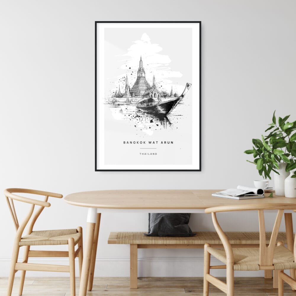 Bangkok Wat Arun Temple Line Drawing Art Print - Kitchen Wall Art - Portrait Bangkok Wat Arun Temple Line Drawing Art Print - Kitchen Wall Art - Portrait