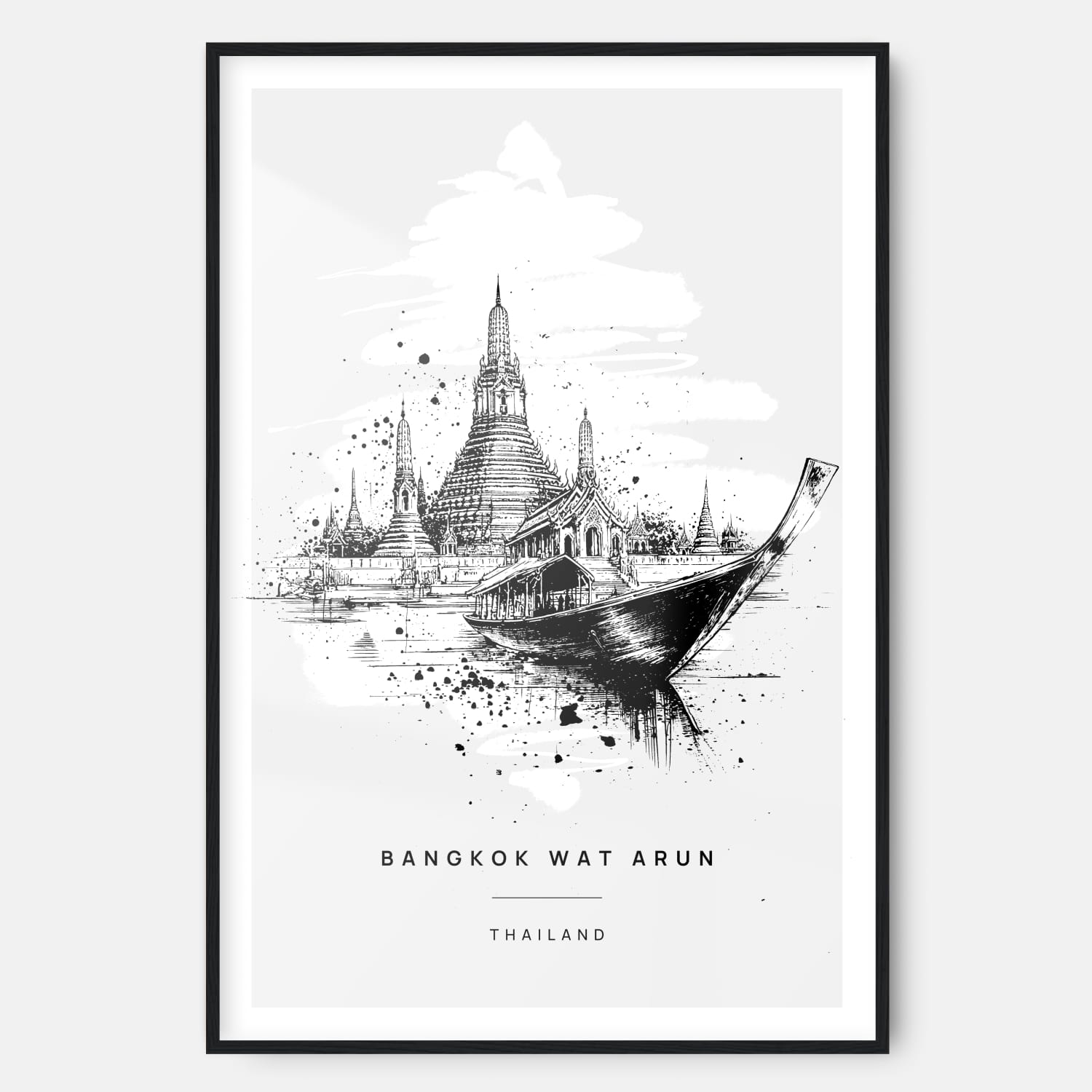 Bangkok Wat Arun Temple Line Drawing – Art Print
