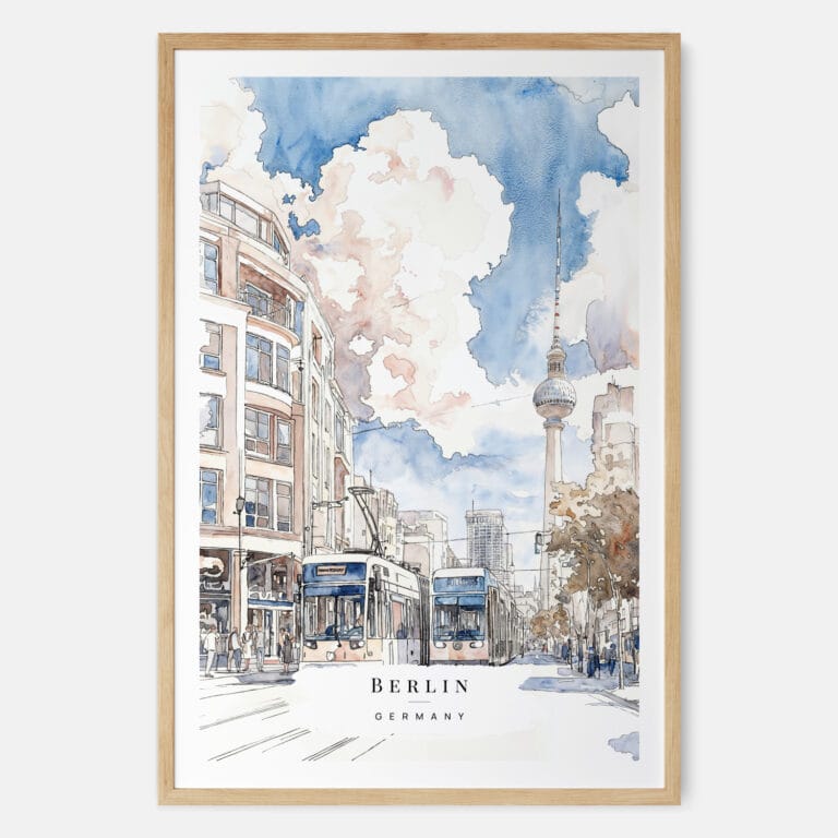 Berlin Watercolor Painting Art Print - Main - Wood Frame