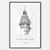 Big Ben Clock Line Drawing Art Print - Main - Black Frame - Portrait