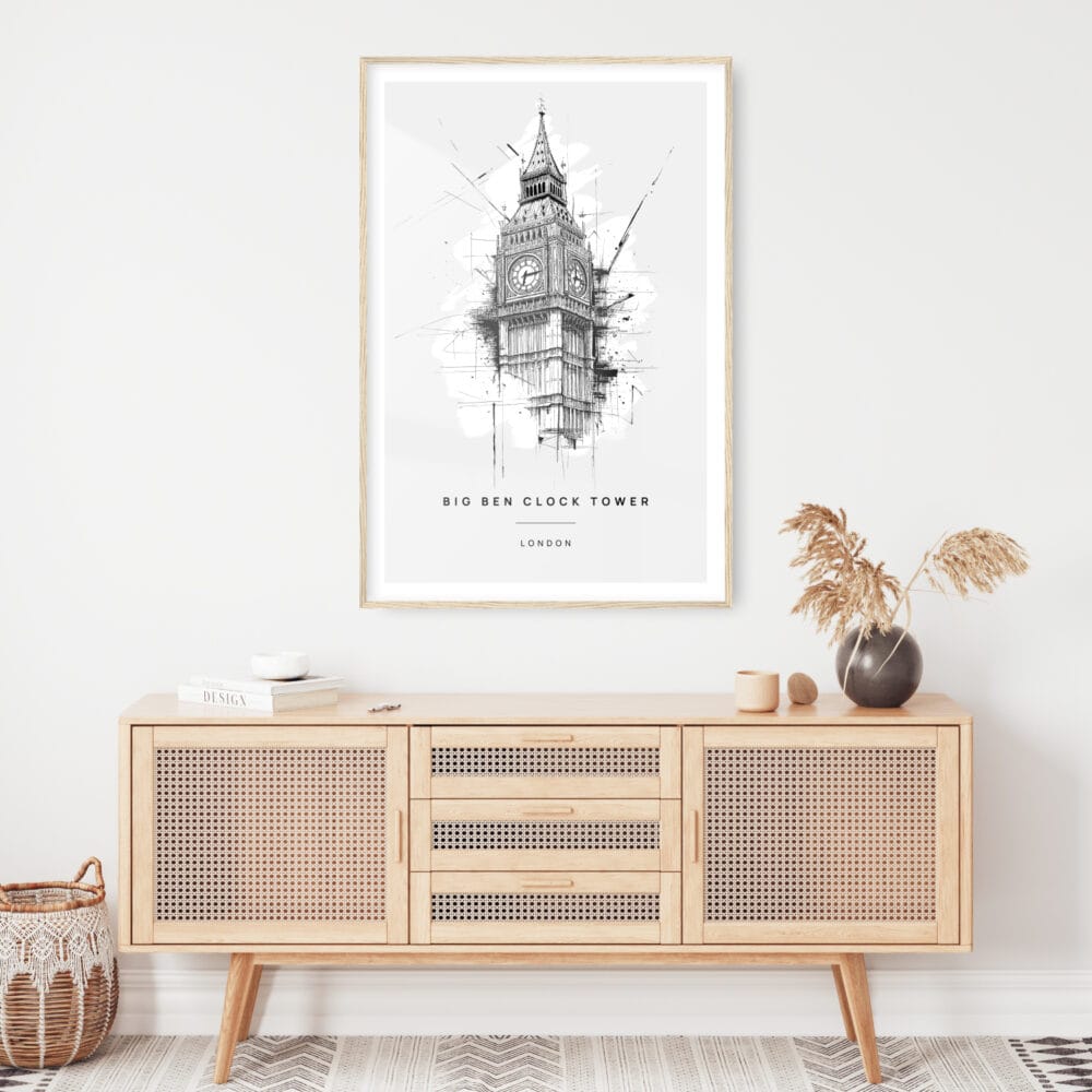 Big Ben Clock Line Drawing Art Print - Shelf - Portrait Big Ben Clock Line Drawing Art Print - Shelf - Portrait