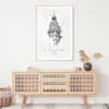 Big Ben Clock Line Drawing Art Print - Shelf - Portrait