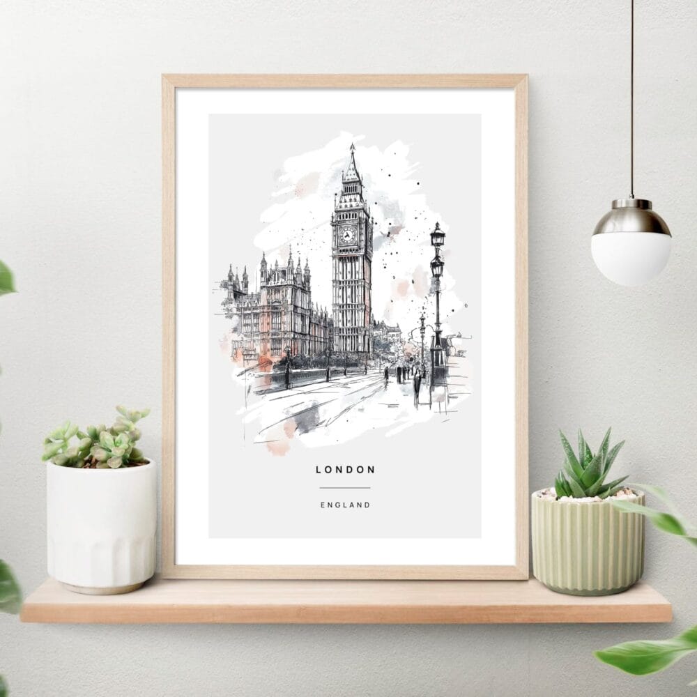 Big Ben Clock Tower Sketch Art Print - Kitchen Wall Art - Portrait Big Ben Clock Tower Sketch Art Print - Kitchen Wall Art - Portrait