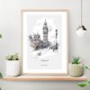 Big Ben Clock Tower Sketch Art Print - Kitchen Wall Art - Portrait
