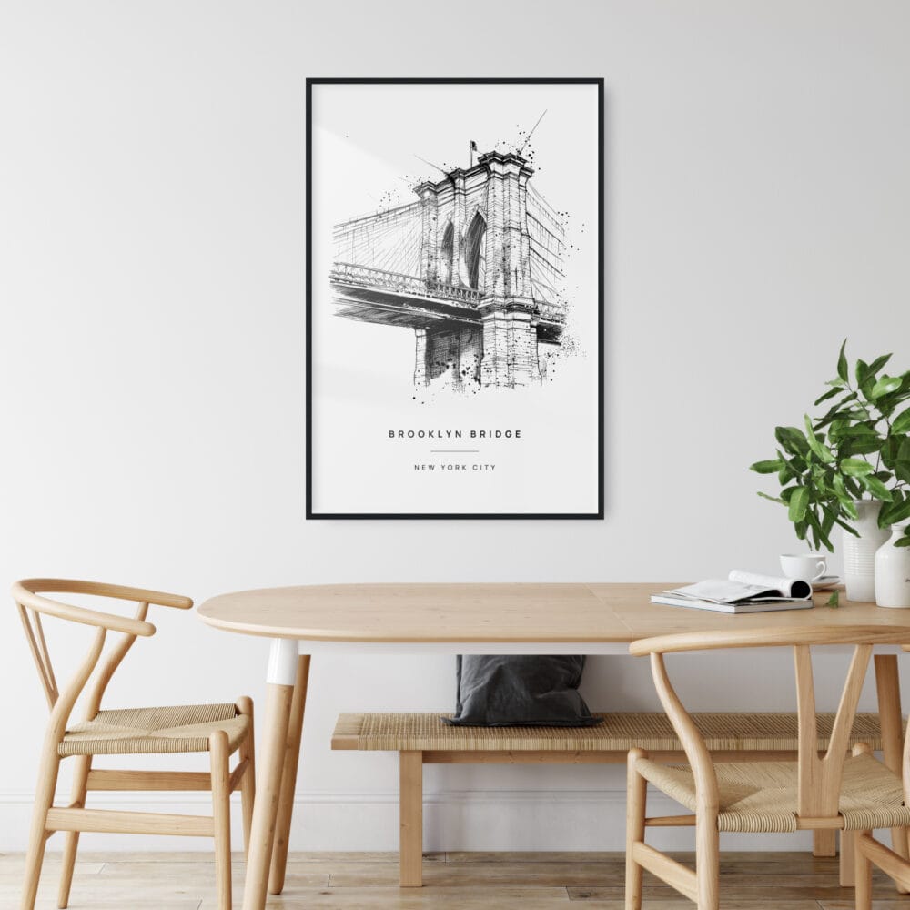 Brooklyn Bridge Line Drawing Art Print - Kitchen Wall Art - Portrait Brooklyn Bridge Line Drawing Art Print - Kitchen Wall Art - Portrait