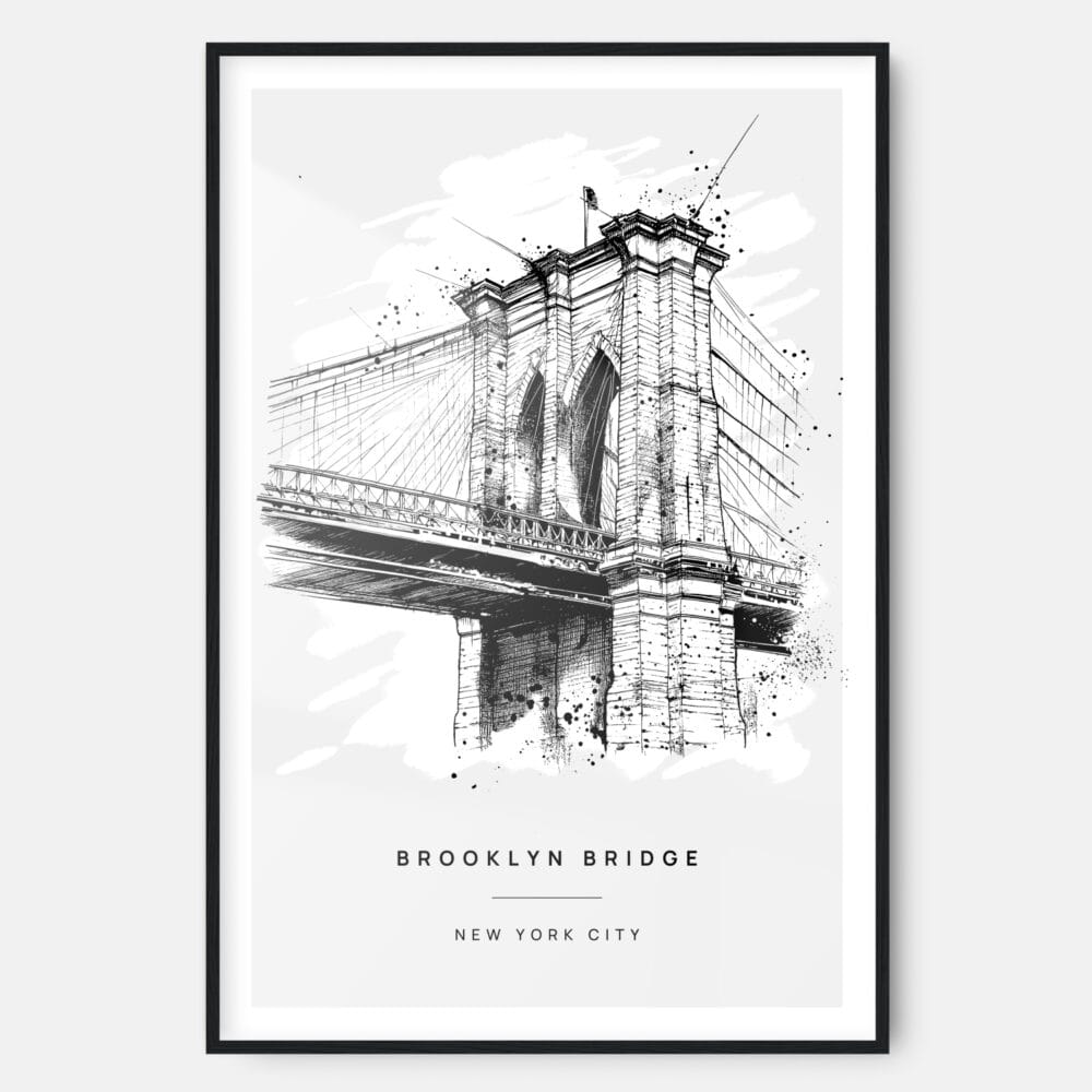 Brooklyn Bridge Line Drawing Art Print - Main - Black Frame - Portrait