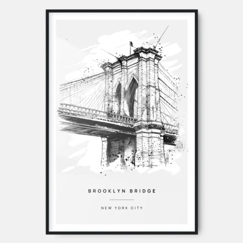 Brooklyn Bridge Line Drawing Art Print - Main - Black Frame - Portrait