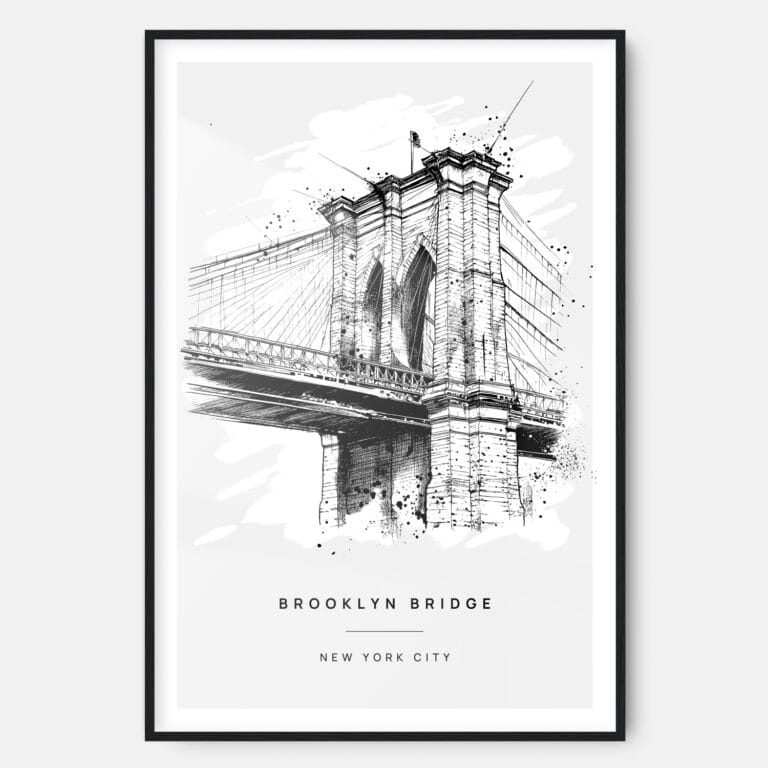 Brooklyn Bridge Line Drawing Art Print - Main - Black Frame - Portrait
