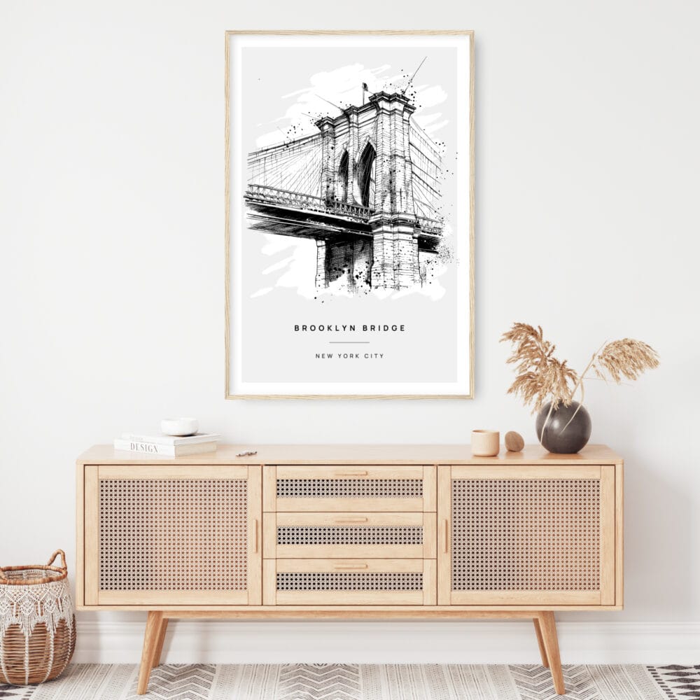 Brooklyn Bridge Line Drawing Wall Art for Living Room - Portrait Brooklyn Bridge Line Drawing Wall Art for Living Room - Portrait