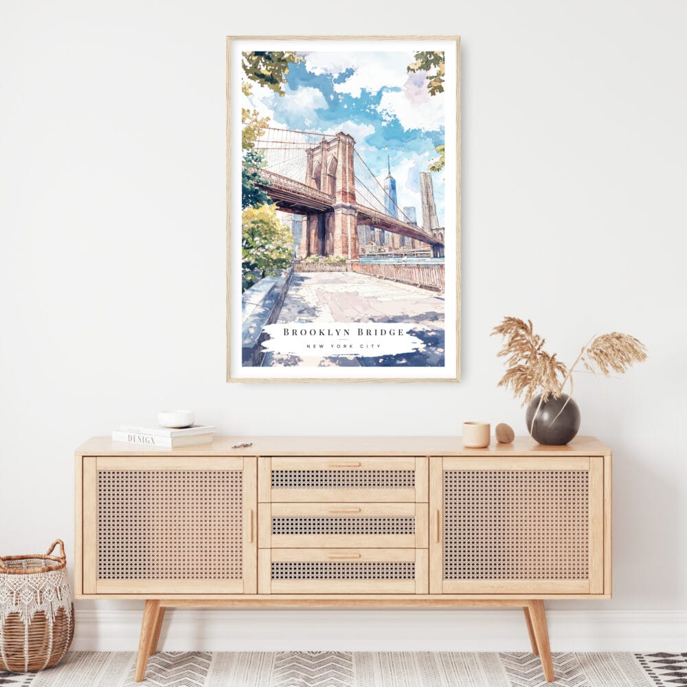 Brooklyn Bridge Watercolor Art Print - Shelf - Portrait Brooklyn Bridge Watercolor Art Print - Shelf - Portrait