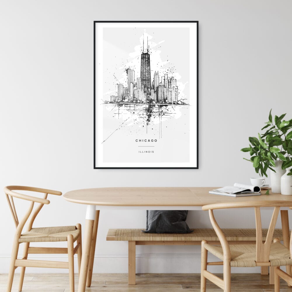 Chicago Line Drawing Art Print - Kitchen Wall Art - Portrait Chicago Line Drawing Art Print - Kitchen Wall Art - Portrait