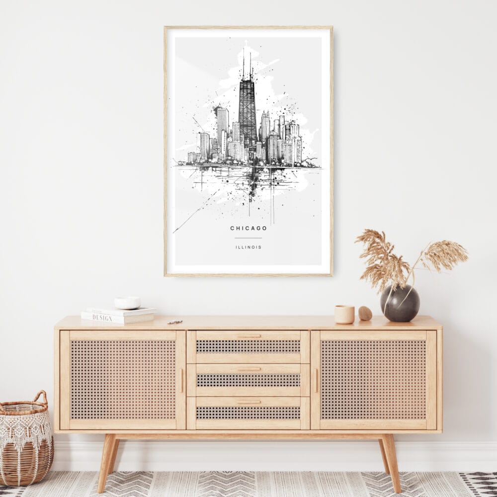 Chicago Line Drawing Art Print - Shelf Chicago Line Drawing Art Print - Shelf