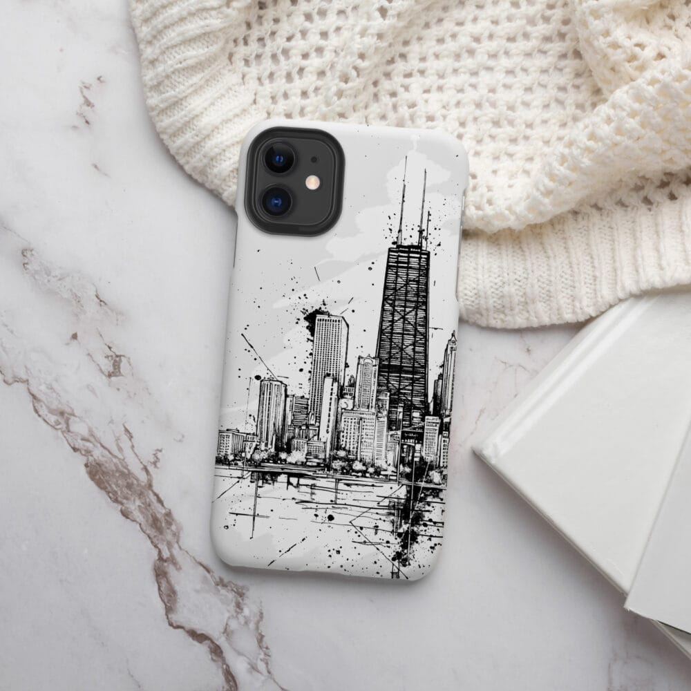 Chicago Skyline Line Art Phone Case - Tough Case - On Table Chicago Skyline Line Art Phone Case - Tough Case - On Table