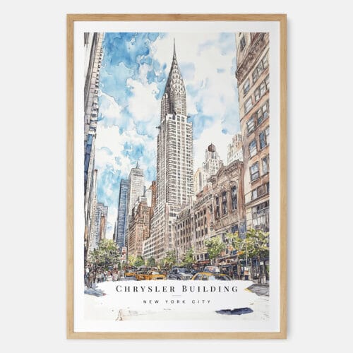 Chrysler Building Watercolor Art Print - Main - Wood Frame