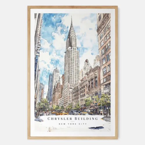 Chrysler Building Watercolor Art Print - Main - Wood Frame