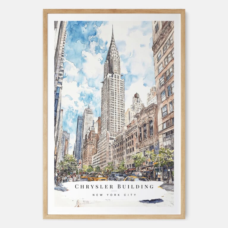 Chrysler Building Watercolor Art Print - Main - Wood Frame