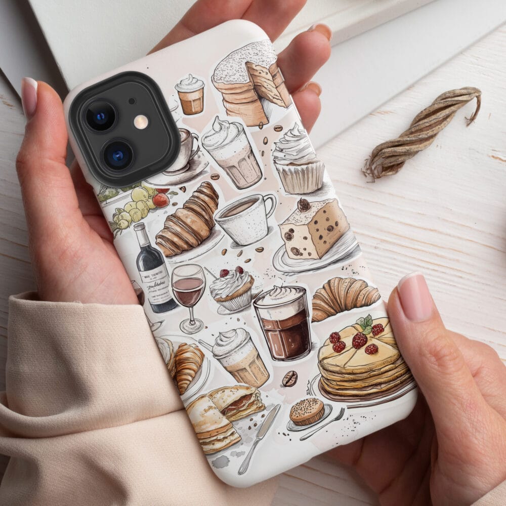 Cute French themed Phone Case with French Food - In Hand Cute French themed Phone Case with French Food - In Hand