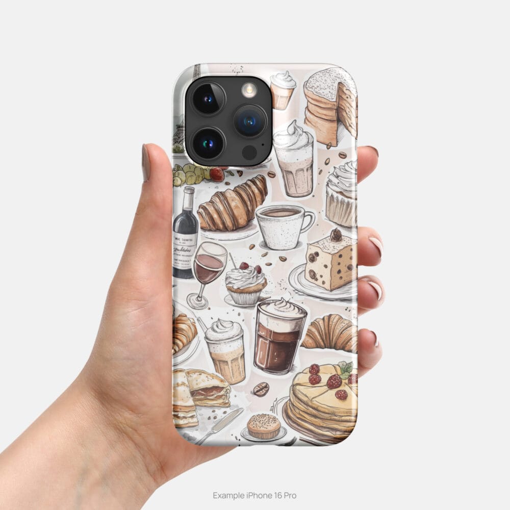 Cute French themed Phone Case with French Food - Snap Case - In Hand Cute French themed Phone Case with French Food - Snap Case - In Hand