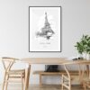 Eiffel Tower Pencil Drawing Art Print - Kitchen Wall Art - Portrait