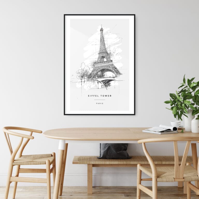 Eiffel Tower Pencil Drawing Art Print Kitchen Wall Art Portrait