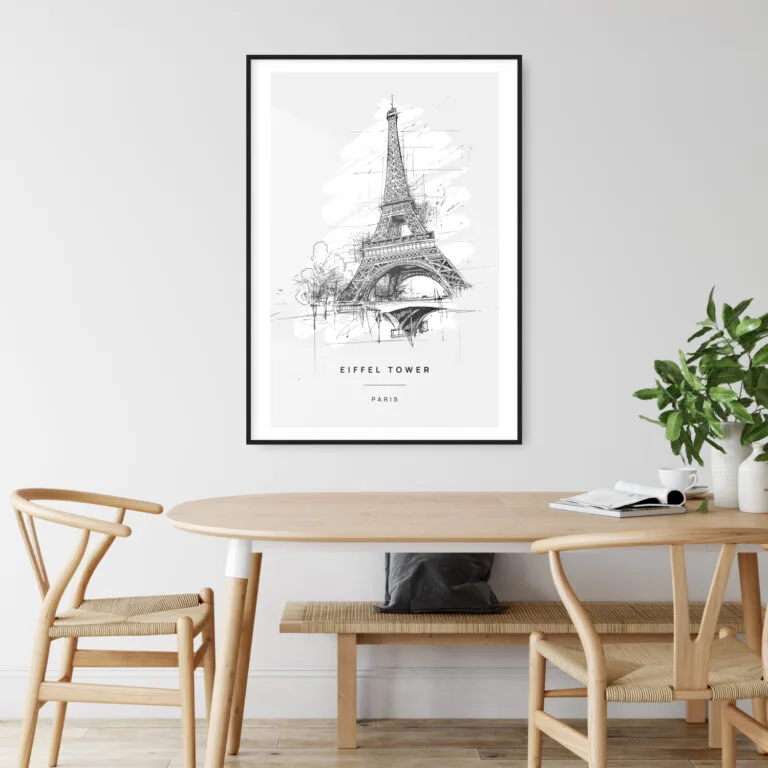 Eiffel Tower Pencil Drawing Art Print Kitchen Wall Art Portrait