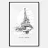 Eiffel Tower Pencil Drawing Art Print - Main - Black Frame - Portrait