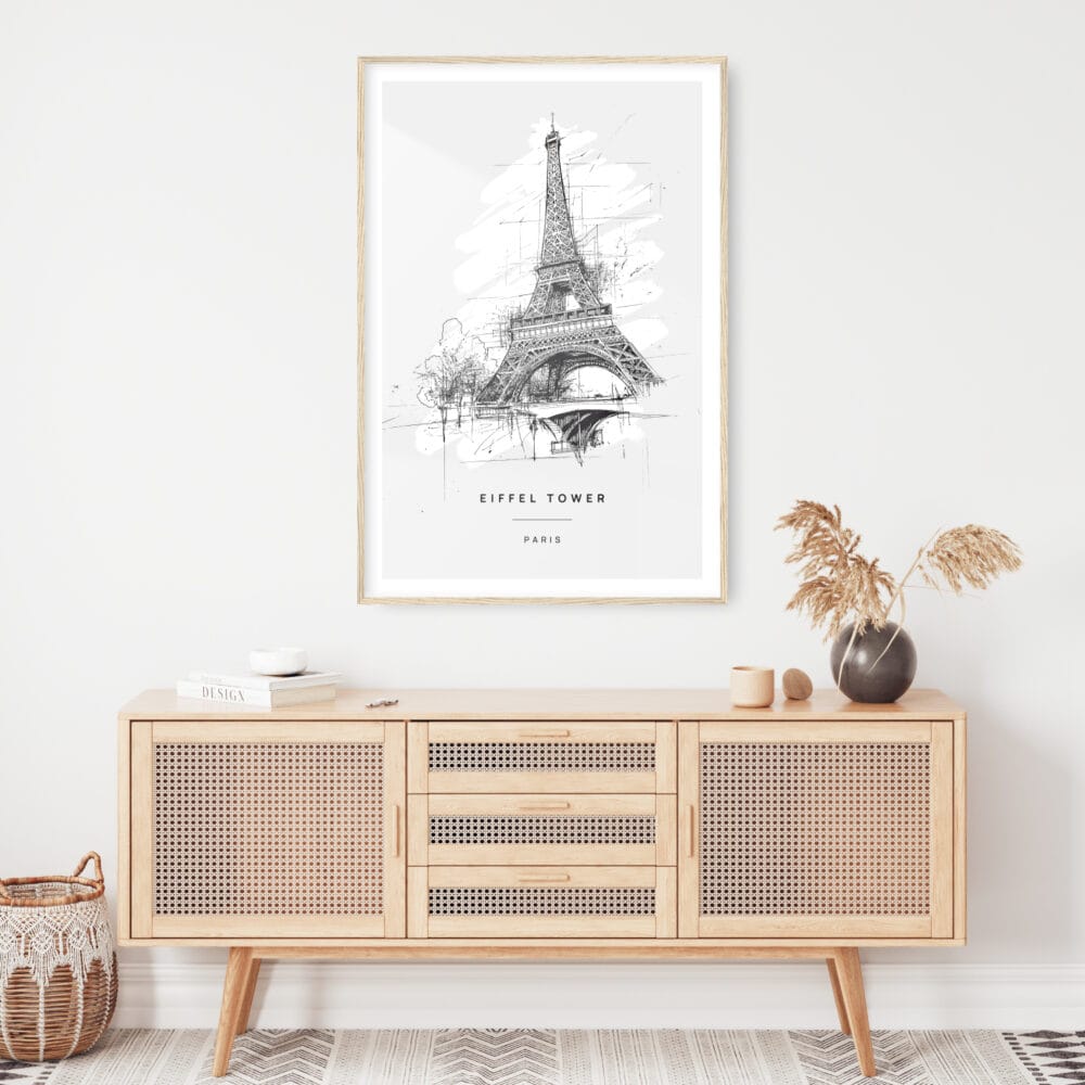 Eiffel Tower Pencil Drawing Art Print - Shelf - Portrait Eiffel Tower Pencil Drawing Art Print - Shelf - Portrait