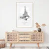 Eiffel Tower Pencil Drawing Art Print - Shelf - Portrait