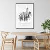 Empire State Building Line Drawing Art Print - Kitchen Wall Art - Portrait