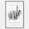 Empire State Building Line Drawing Art Print - Main - Black Frame - Portrait