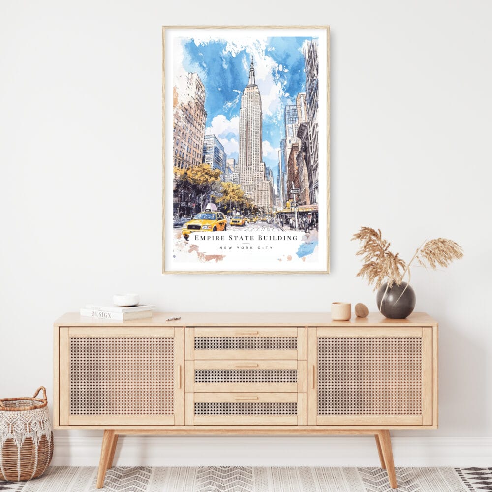 Empire State Building Watercolor Art Print - Shelf - Portrait Empire State Building Watercolor Art Print - Shelf - Portrait