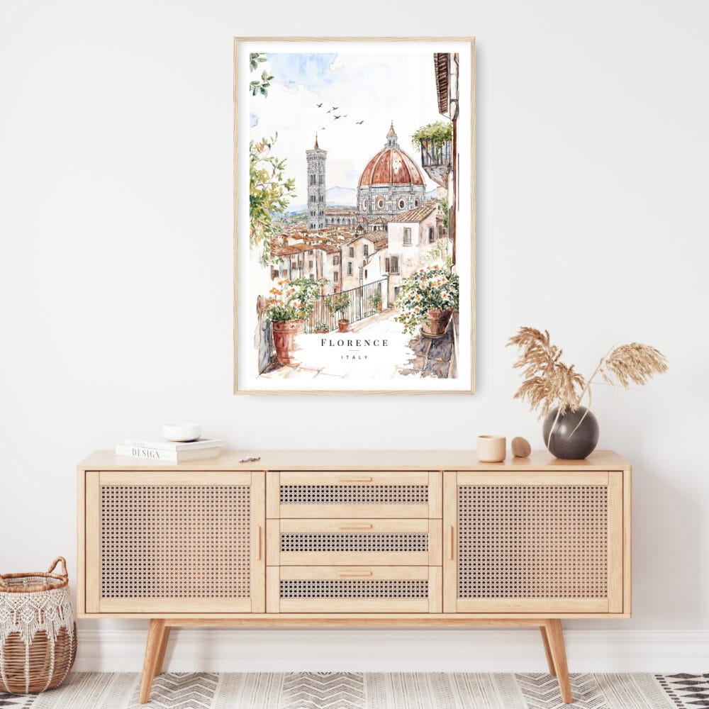 Florence Italy Watercolor Painting Art Print - Shelf - Portrait Florence Italy Watercolor Painting Art Print - Shelf - Portrait