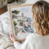Framed Amalfi Coast Watercolor Wall Art - Woman Holding - Portrait