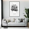 Framed Amsterdam Canal Line Drawing Wall Art - Living Room - Portrait