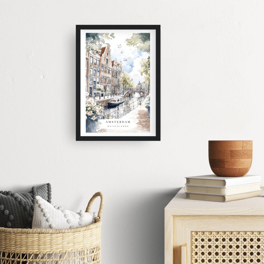 Framed Amsterdam GrachtenGordel Watercolor Wall Art - Hallway - Portrait Framed Amsterdam GrachtenGordel Watercolor Wall Art - Hallway - Portrait