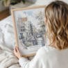 Framed Amsterdam Watercolor Wall Art - Woman Holding - Portrait