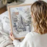 Framed Amsterdam Watercolor Wall Art - Woman Holding - Portrait