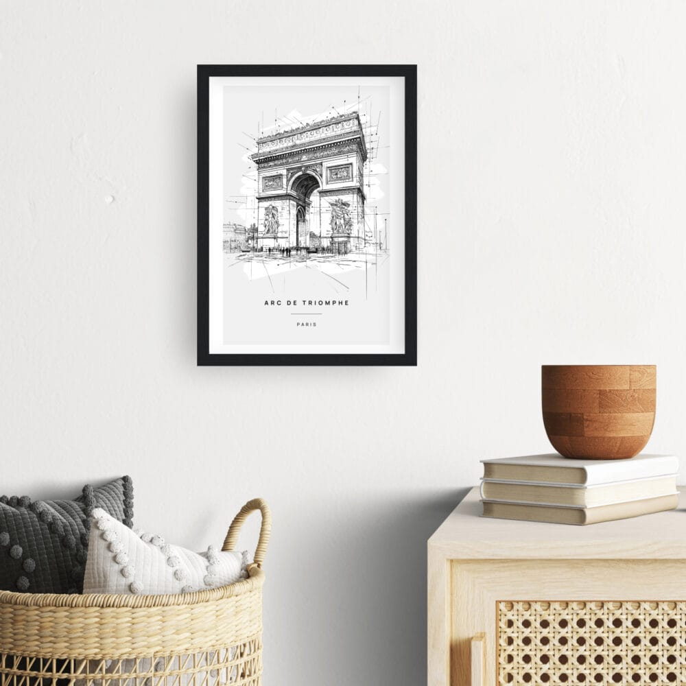 Framed Arc De Triomphe Line Drawing Wall Art - Hallway - Portrait Framed Arc De Triomphe Line Drawing Wall Art - Hallway - Portrait