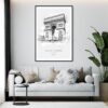 Framed Arc De Triomphe Line Drawing Wall Art - Living Room - Portrait
