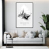 Framed Bangkok Wat Arun Temple Line Drawing Wall Art - Living Room - Portrait