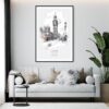 Framed Big Ben Clock Tower Sketch Wall Art - Living Room - Portrait