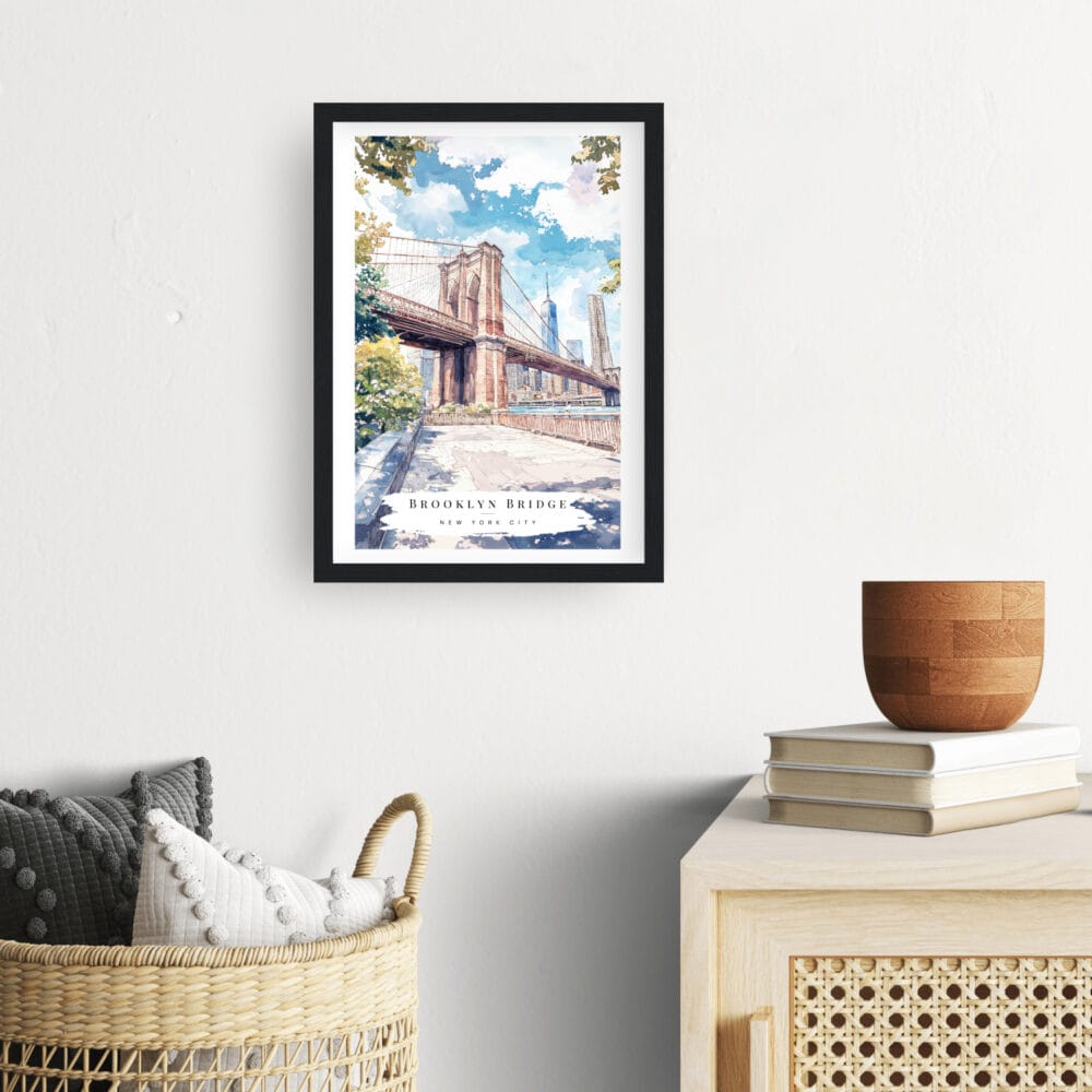 Framed Brooklyn Bridge Watercolor Wall Art - Hallway - Portrait Framed Brooklyn Bridge Watercolor Wall Art - Hallway - Portrait