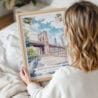 Framed Brooklyn Bridge Watercolor Wall Art - Woman Holding - Portrait