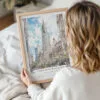 Framed Chrysler Building Watercolor Wall Art - Woman Holding - Portrait