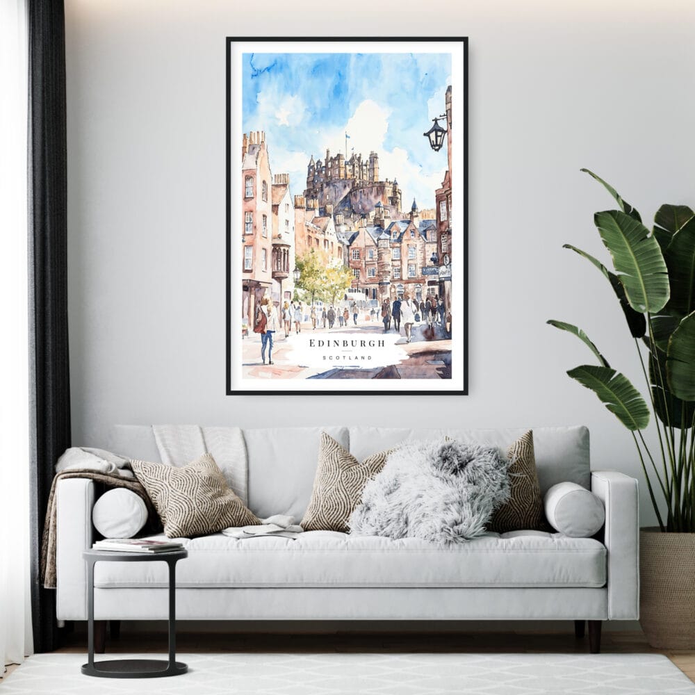 Framed Edinburgh Castle watercolor Wall Art - Living Room - Portrait Framed Edinburgh Castle watercolor Wall Art - Living Room - Portrait